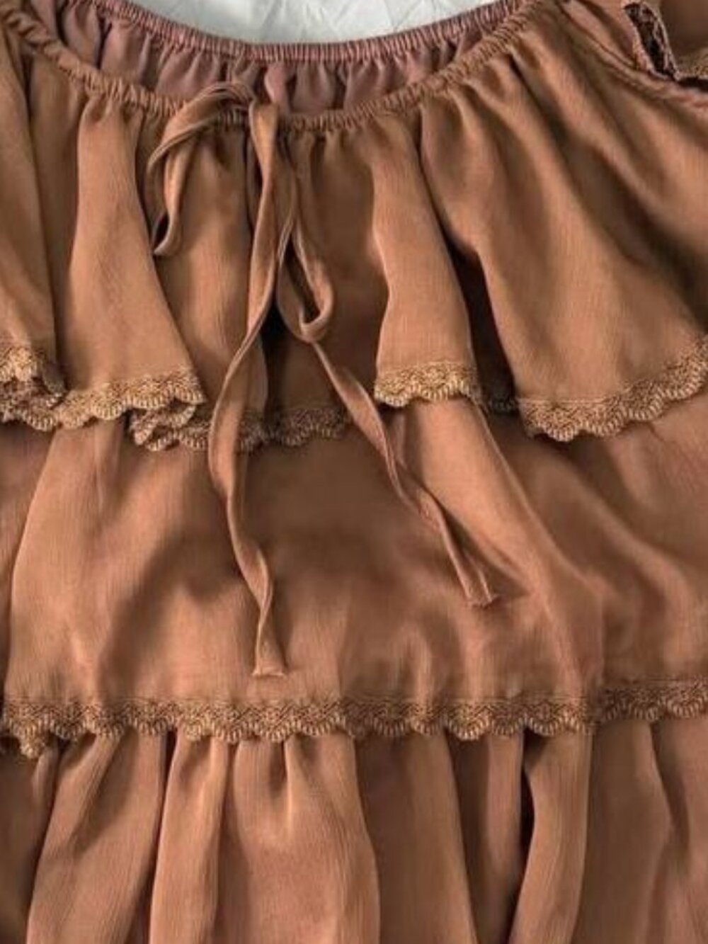 Brown Ruffle Off Shoulder Top - Picture 2 of 3